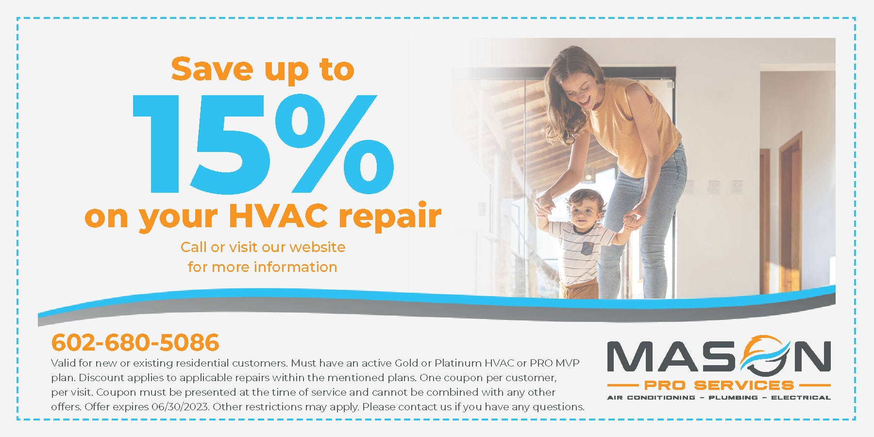 save up to 15% of your HVAC repairs. expires 6/30/23.